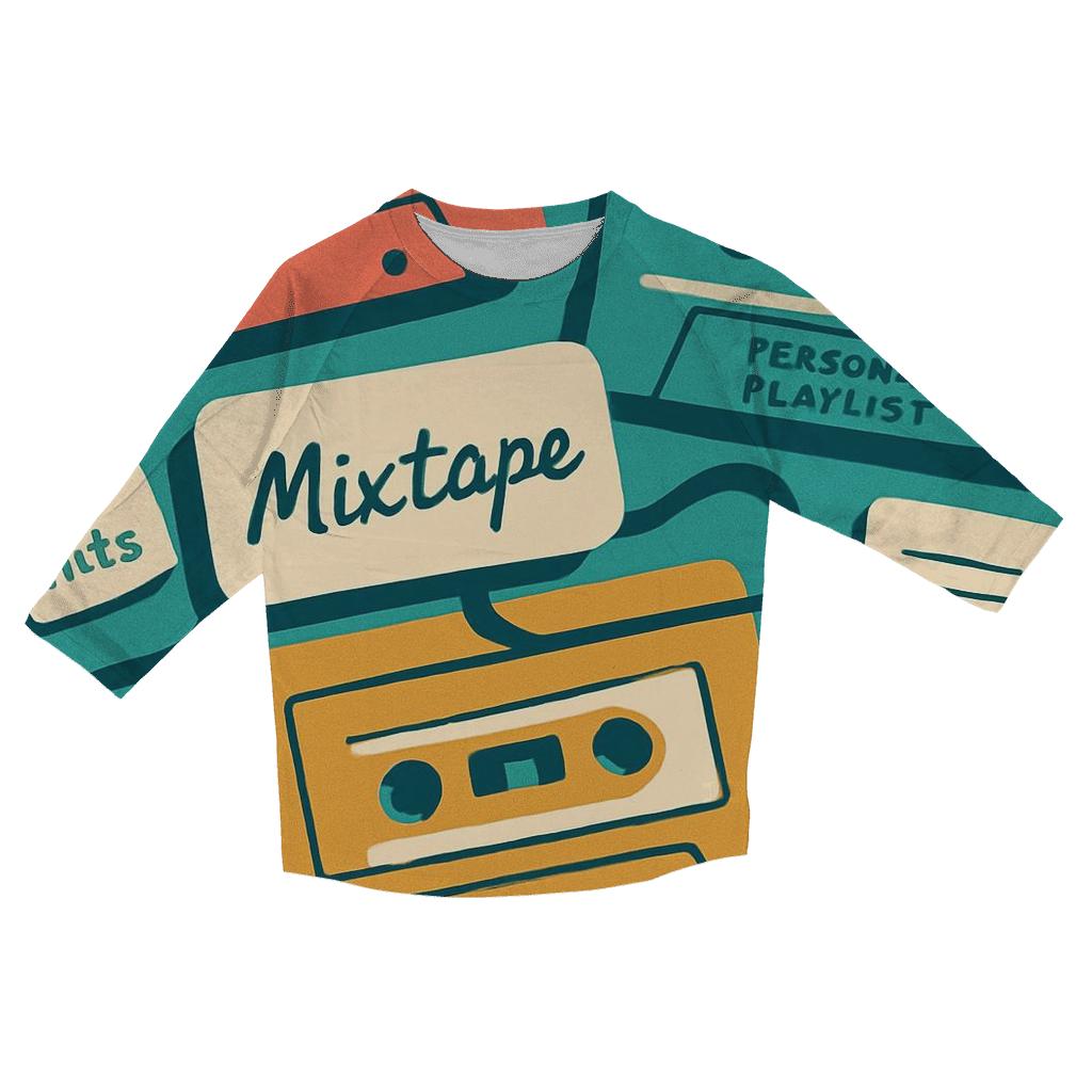 Cassette Tape Collage printed three quarter sleeve shirts