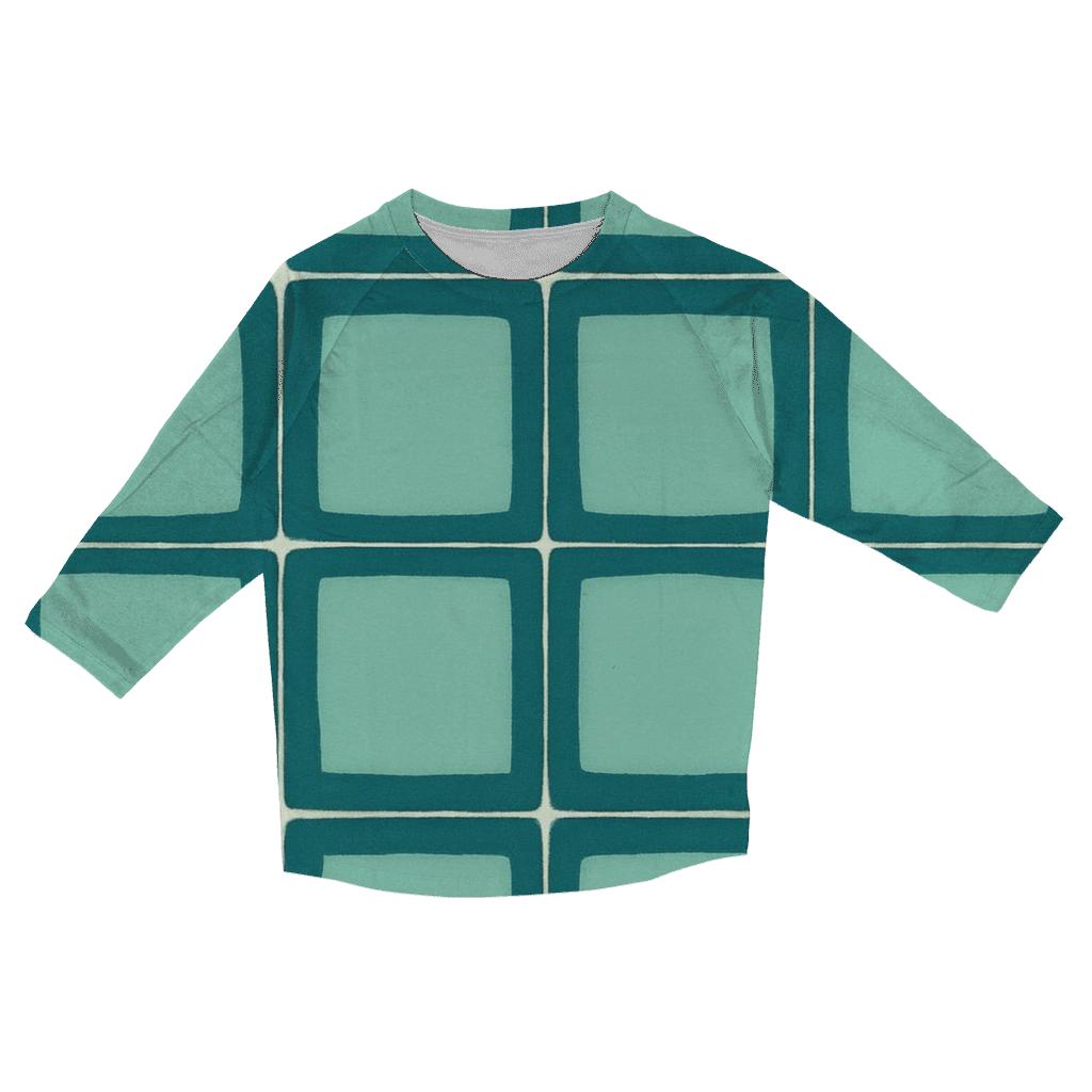 Teal Itajime Grid printed three quarter sleeve shirts