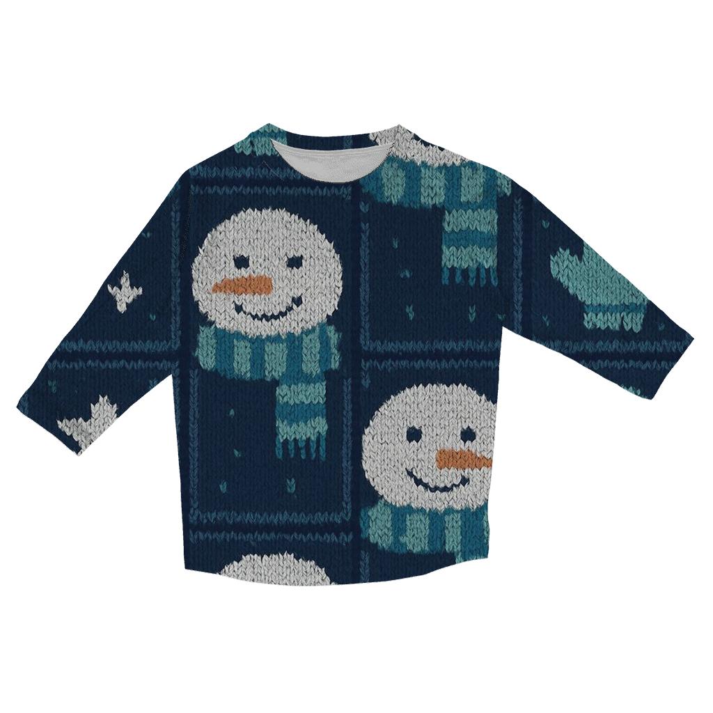 Snowman Scarf Grid Design custom 3/4 sleeve shirts
