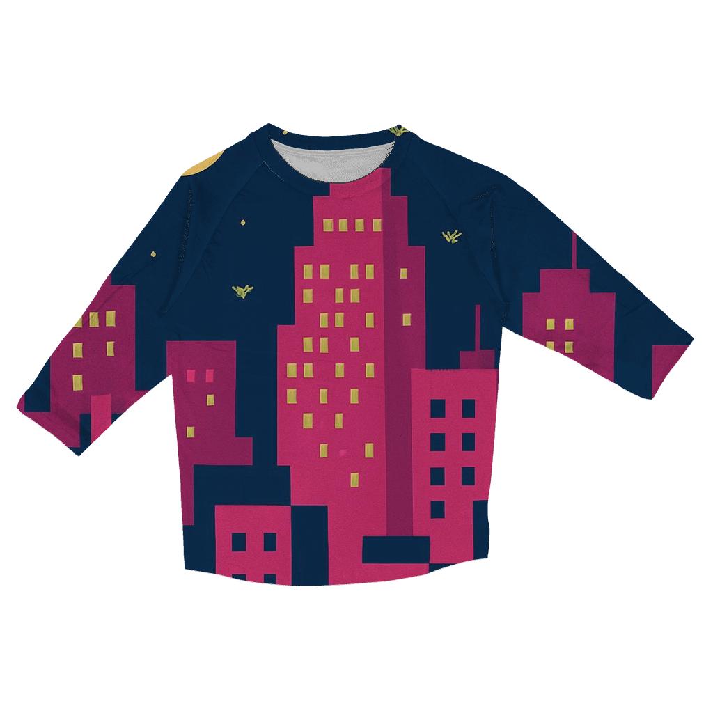 Pixel Skyline Glow trendy 3/4 sleeve tops