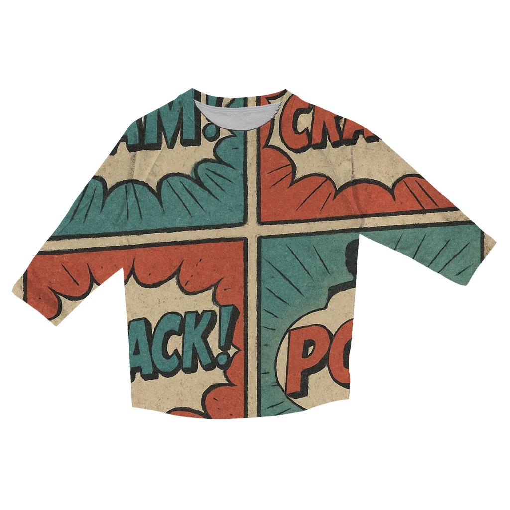 Faded Comic Panel Montage printed three quarter sleeve shirts