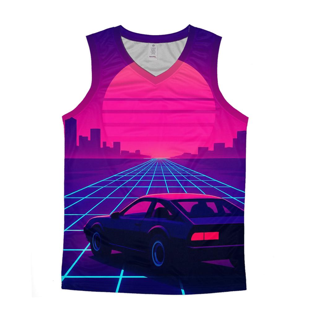 Neon Grid Sunset trendy fitted tank tops
