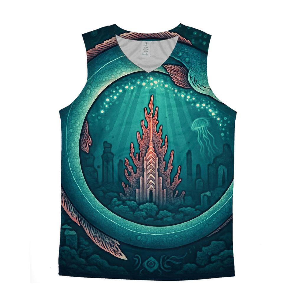 Bioluminescent Reef Ouroboros graphic print tank tops