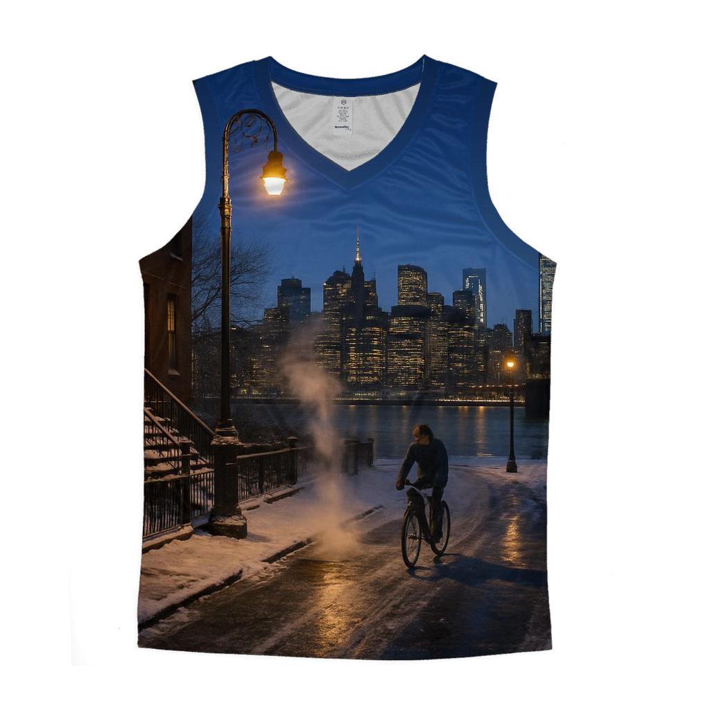 Winter Solstice Over Brooklyn Heights graphic print tank tops