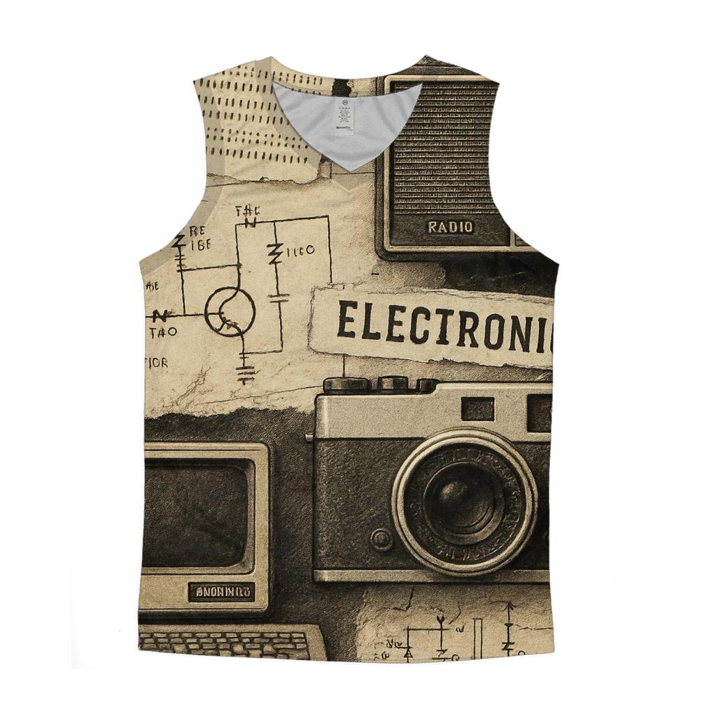 Vintage Tech Collage graphic print tank tops