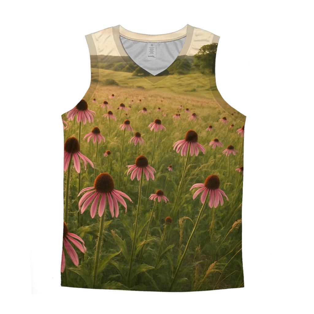 Prairie Coneflower Meadow Sweep graphic print tank tops
