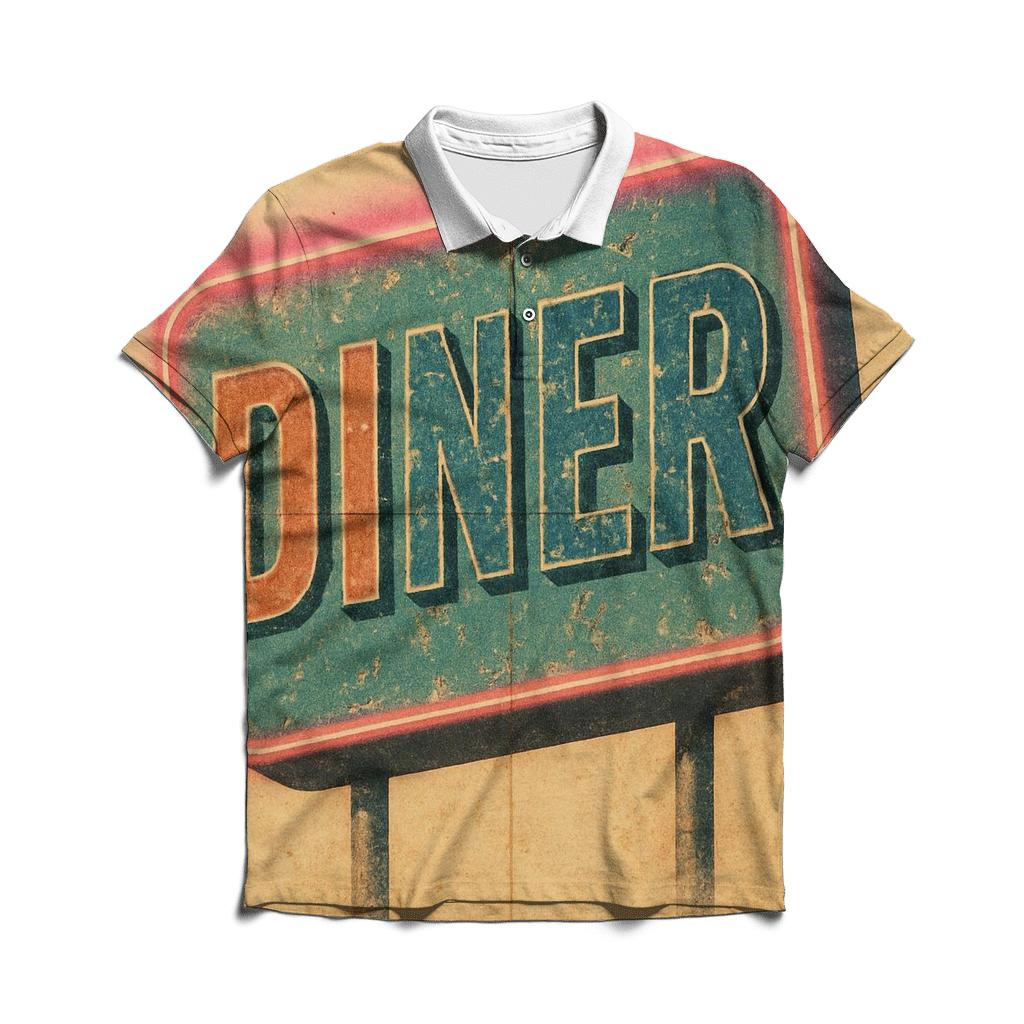 Faded Diner Neon Sign stylish collar polo tees