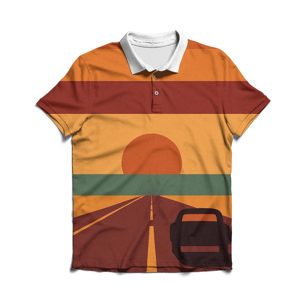 Retro Sunset Stripes branded logo polo shirts