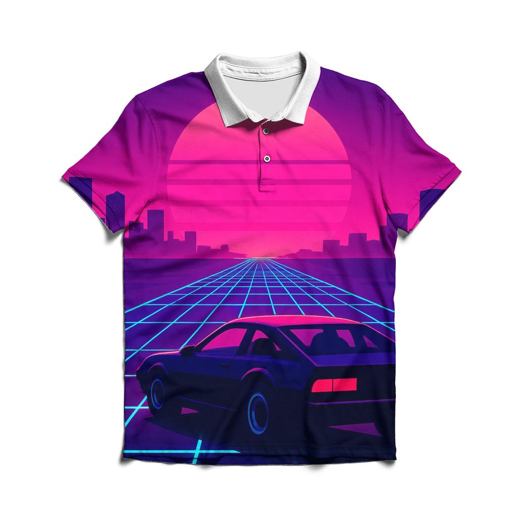 Neon Grid Sunset custom polo shirts