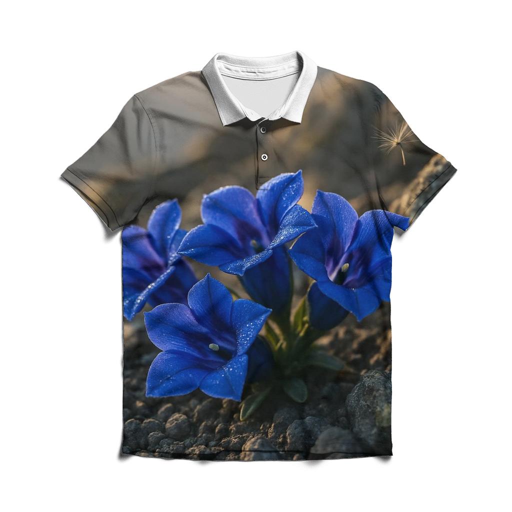 Sunlit Alpine Gentian Cluster casual sports polo shirts