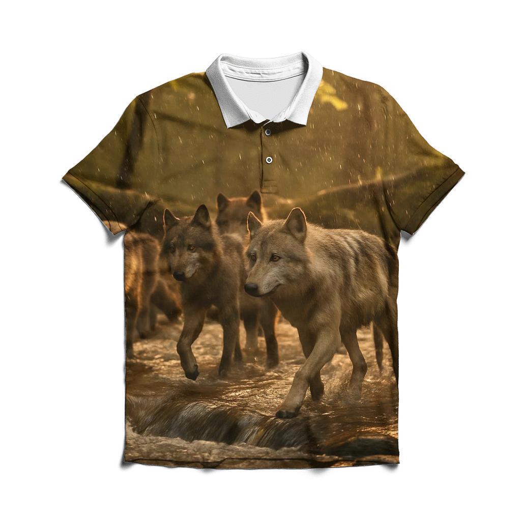 Forest Pack Crossing In Golden Rain branded logo polo shirts