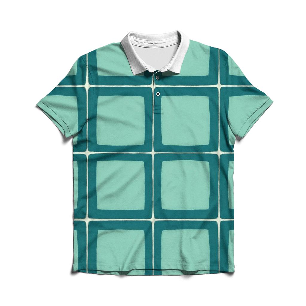 Teal Itajime Grid premium cotton polo shirts