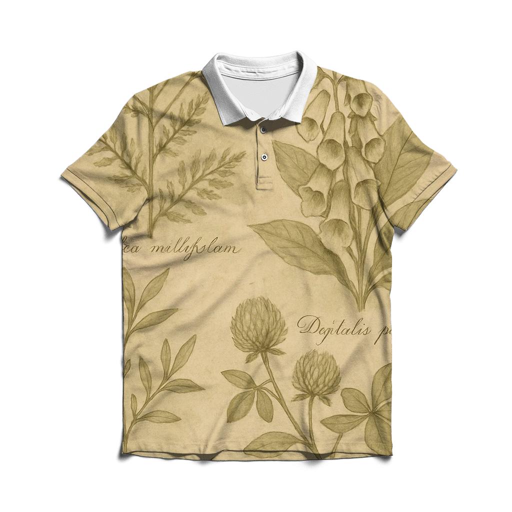 Sepia Botanical Illustration embroidered polo tops