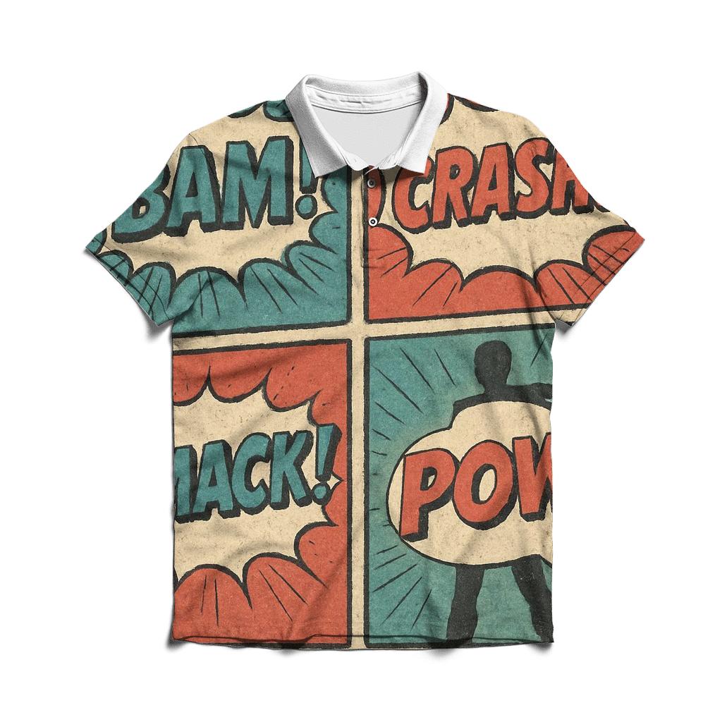 Faded Comic Panel Montage premium cotton polo shirts