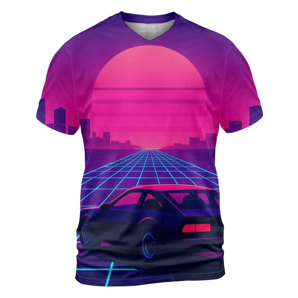 Neon Grid Sunset designer pattern shirts