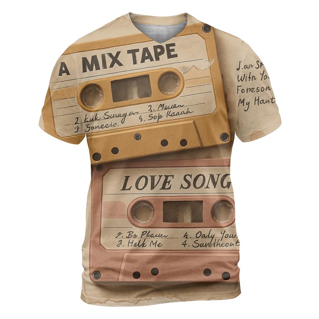 Retro Cassette Tape Collage artistic all-over print tops