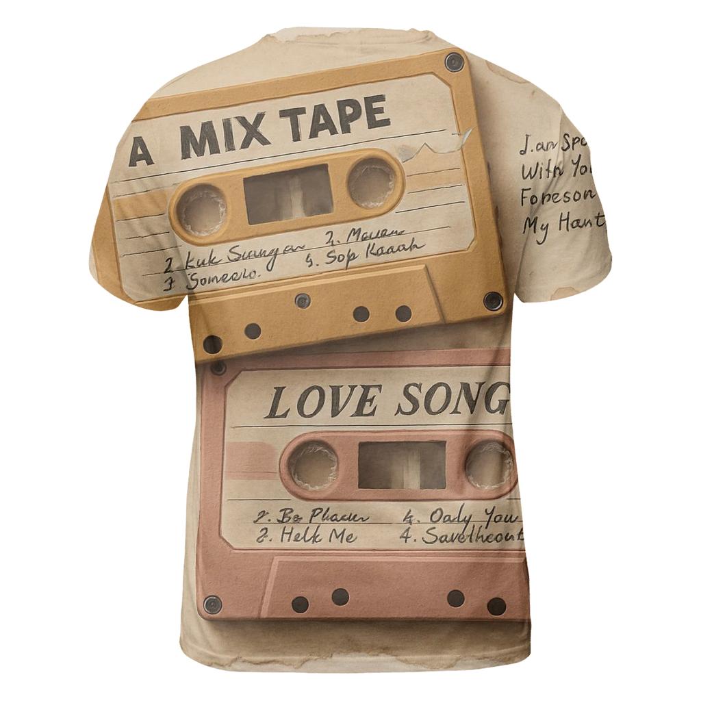Retro Cassette Tape Collage artistic all-over print tops
