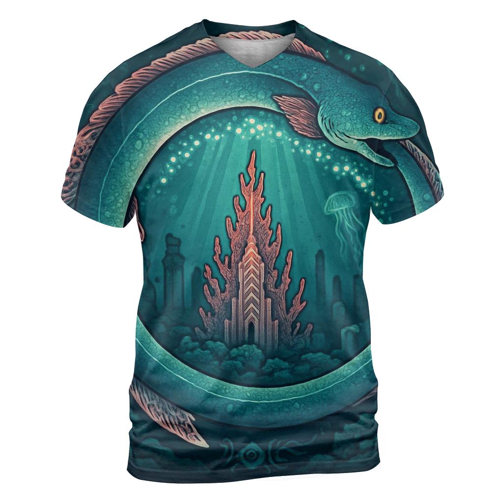 Bioluminescent Reef Ouroboros statement graphic shirts