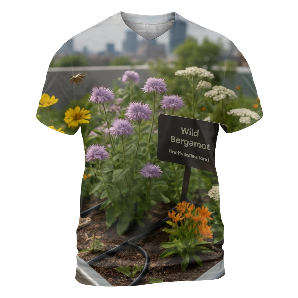 Urban Rooftop Pollinator Patch vibrant all-over design tees