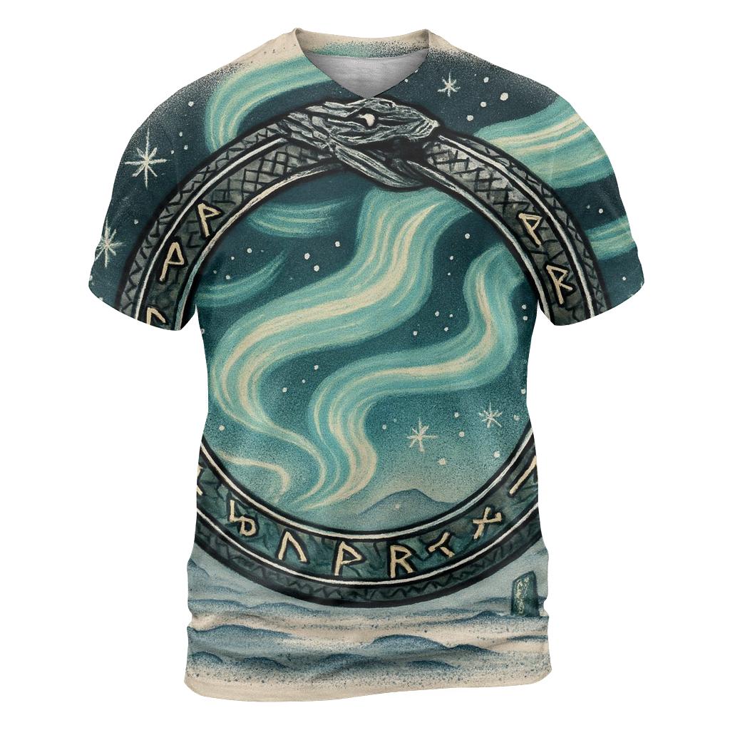 Runic Aurora Ouroboros Shield creative print fashion shirts