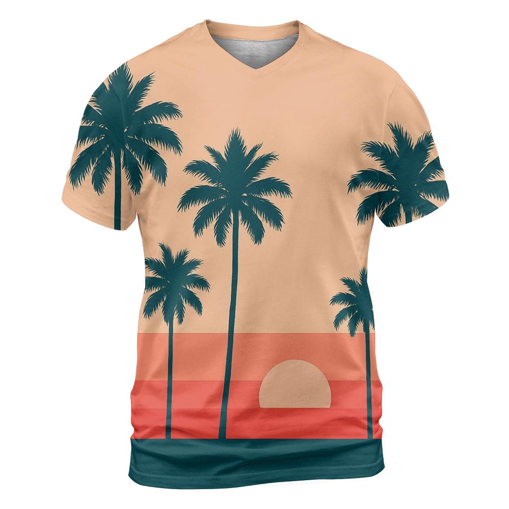 Sunset Palm Stripes vibrant all-over design tees