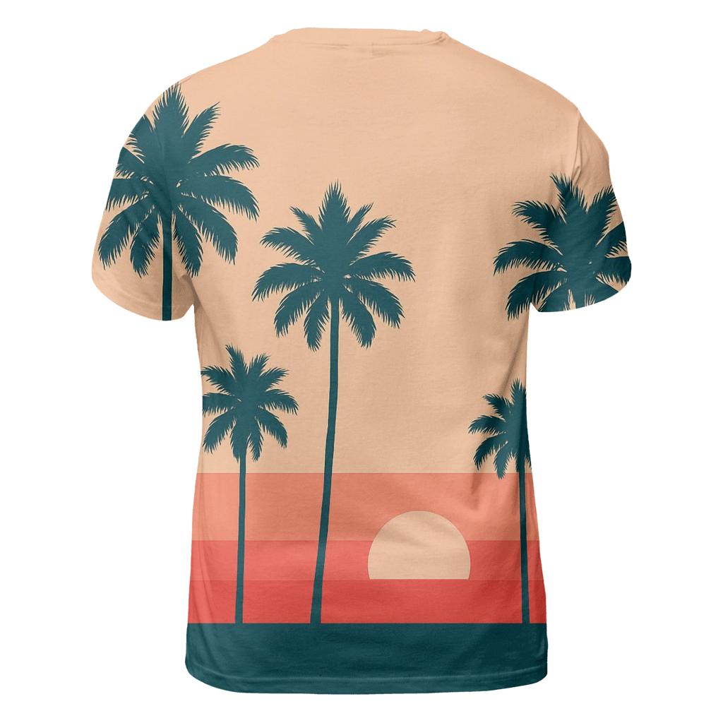 Sunset Palm Stripes vibrant all-over design tees