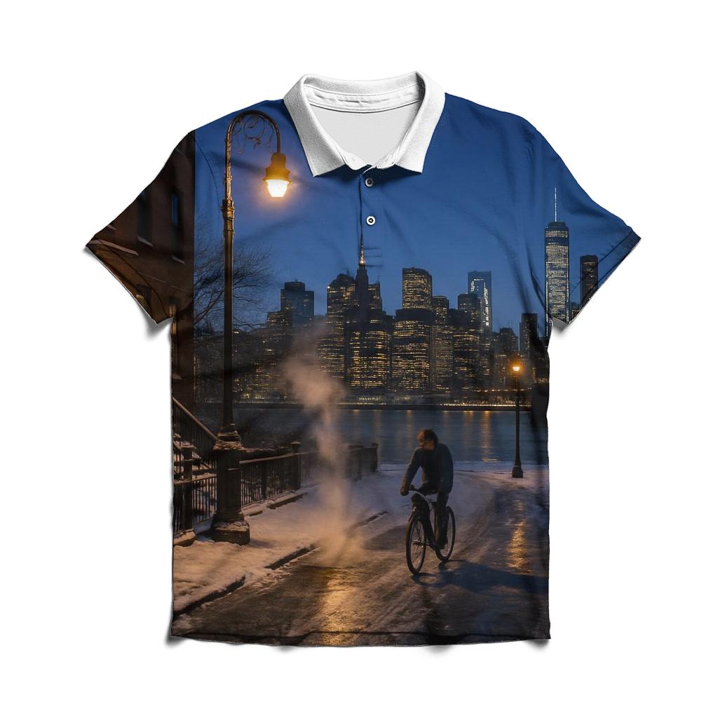 Winter Solstice Over Brooklyn Heights casual sports polo shirts