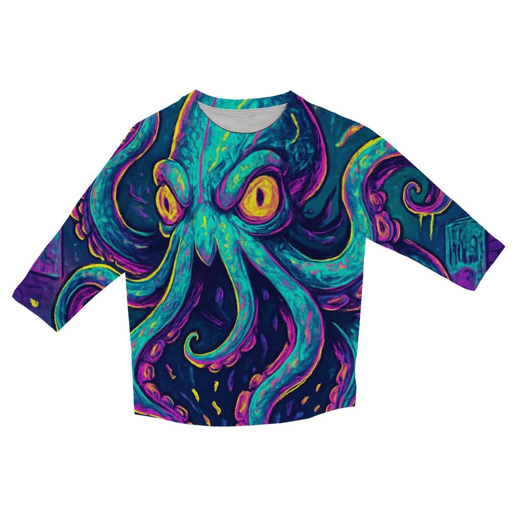 Neon Pocket Kraken cotton quarter sleeve shirts