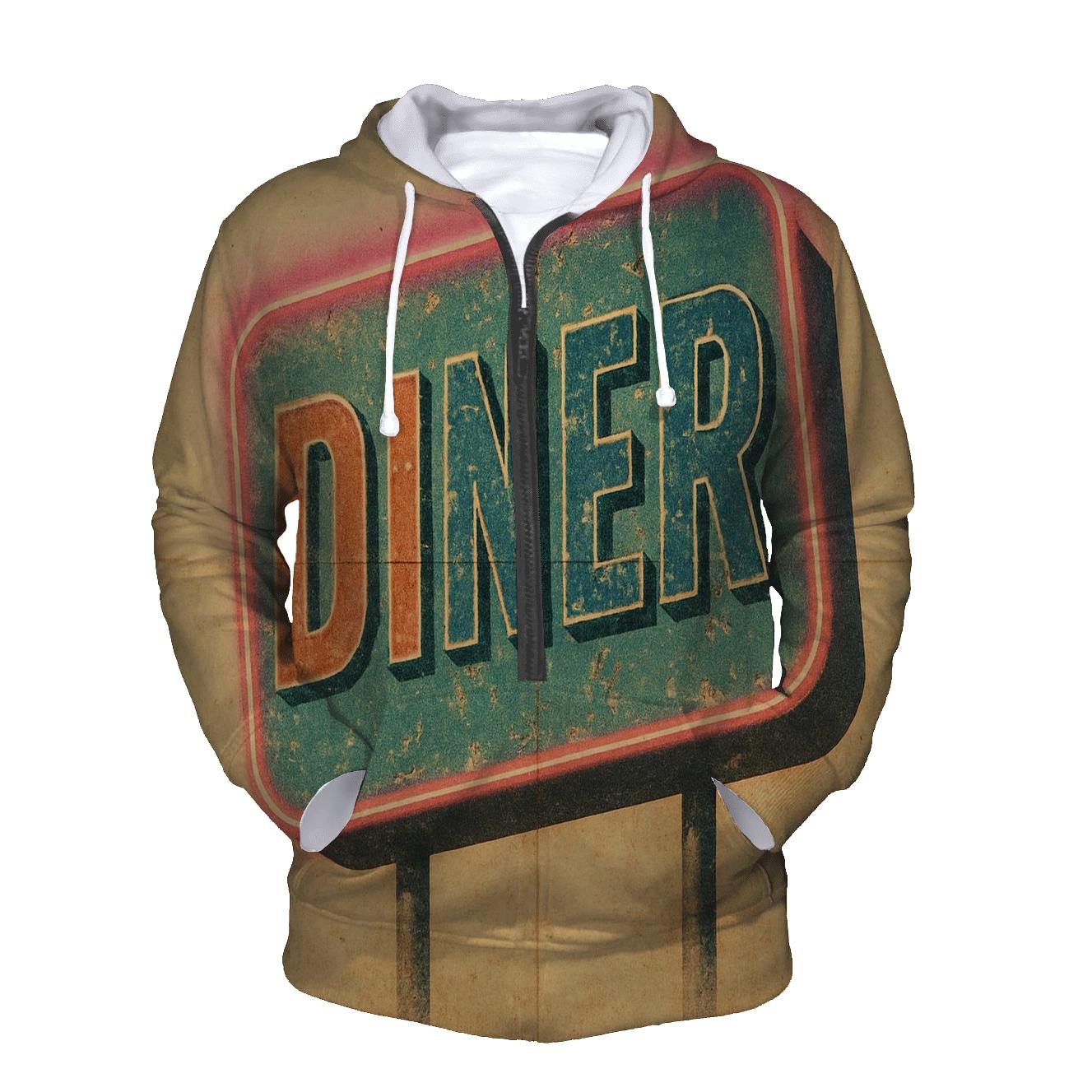 Faded Diner Neon Sign embroidered hoodies