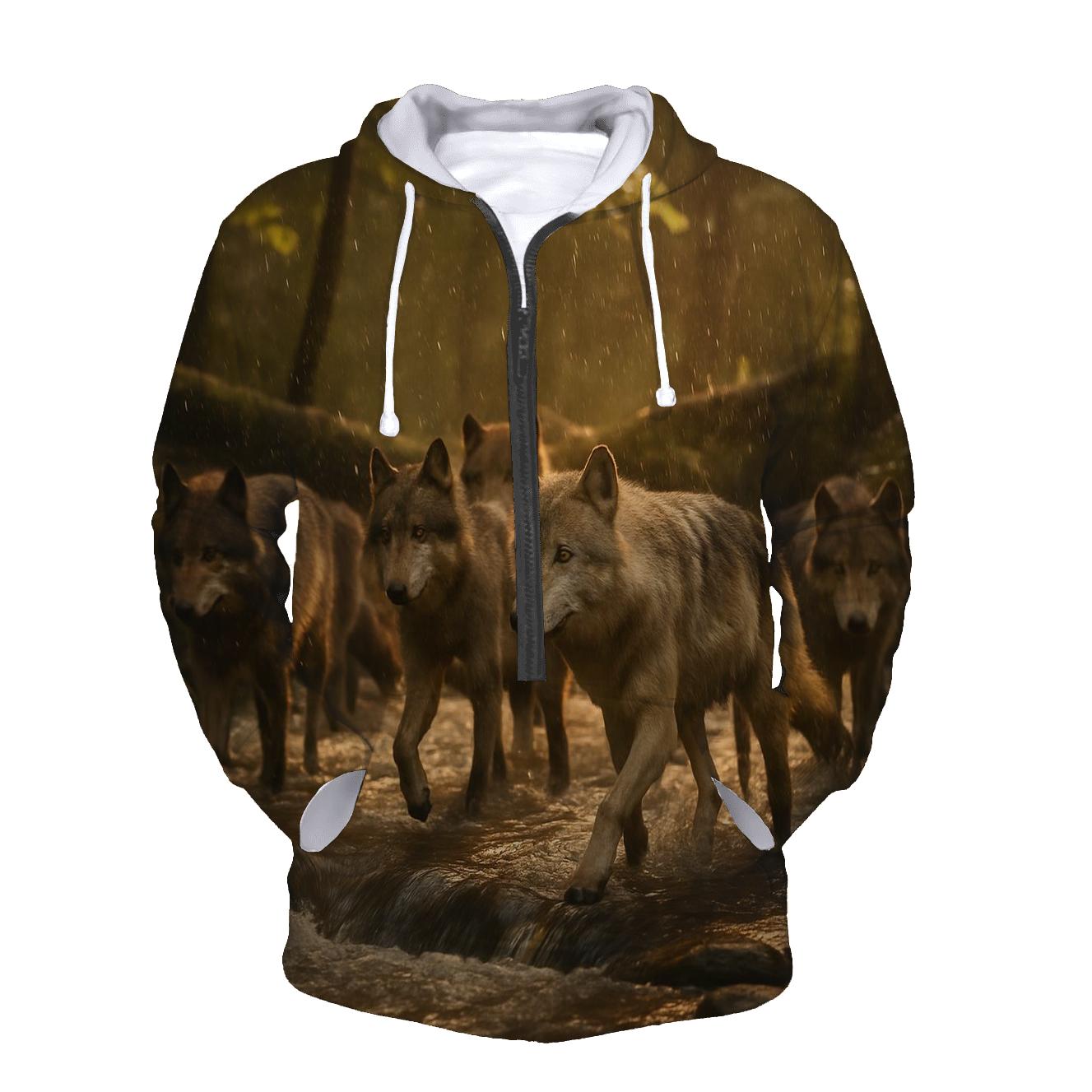 Forest Pack Crossing In Golden Rain zip-up hoodies