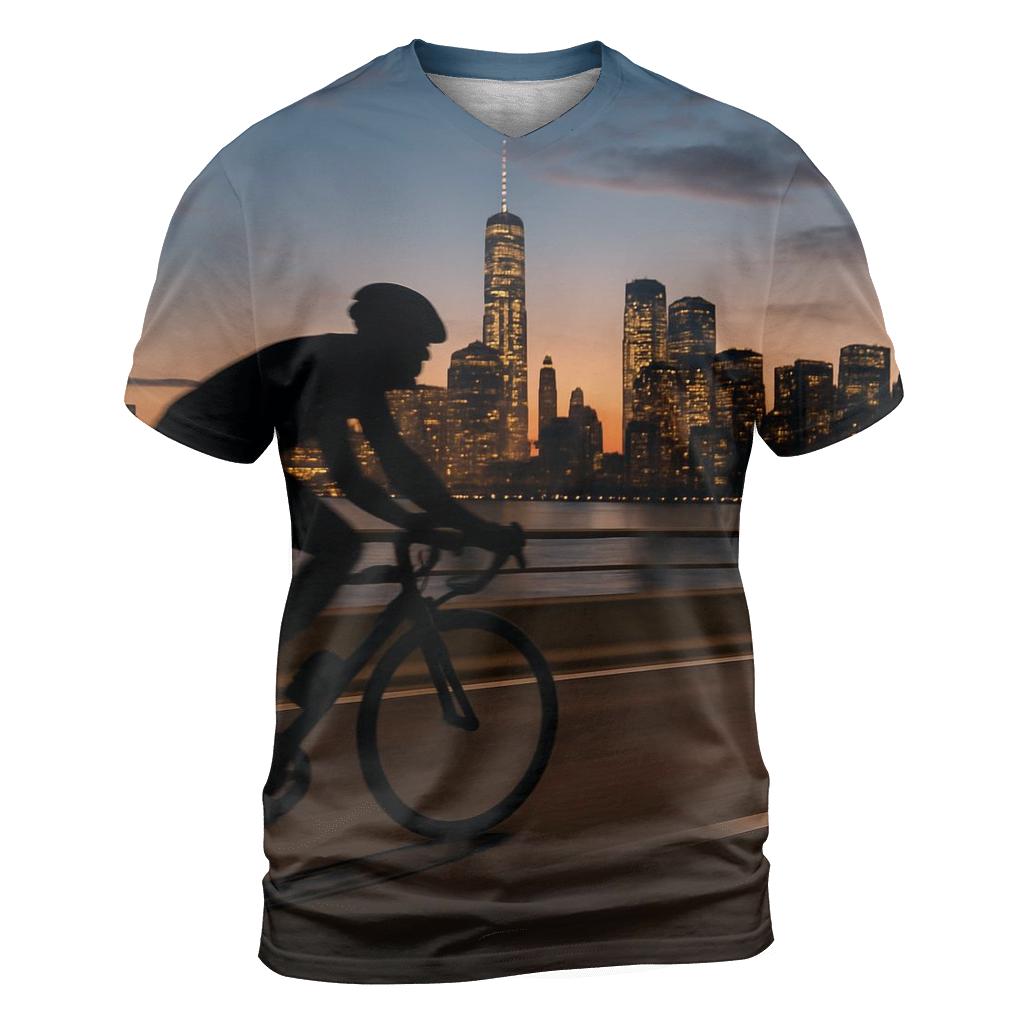 Cyclist At Dusk On West Side Highway designer pattern shirts