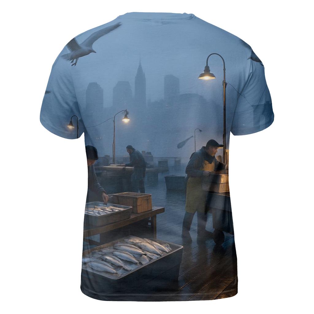 Early Morning Fish Market Panorama vibrant all-over design tees