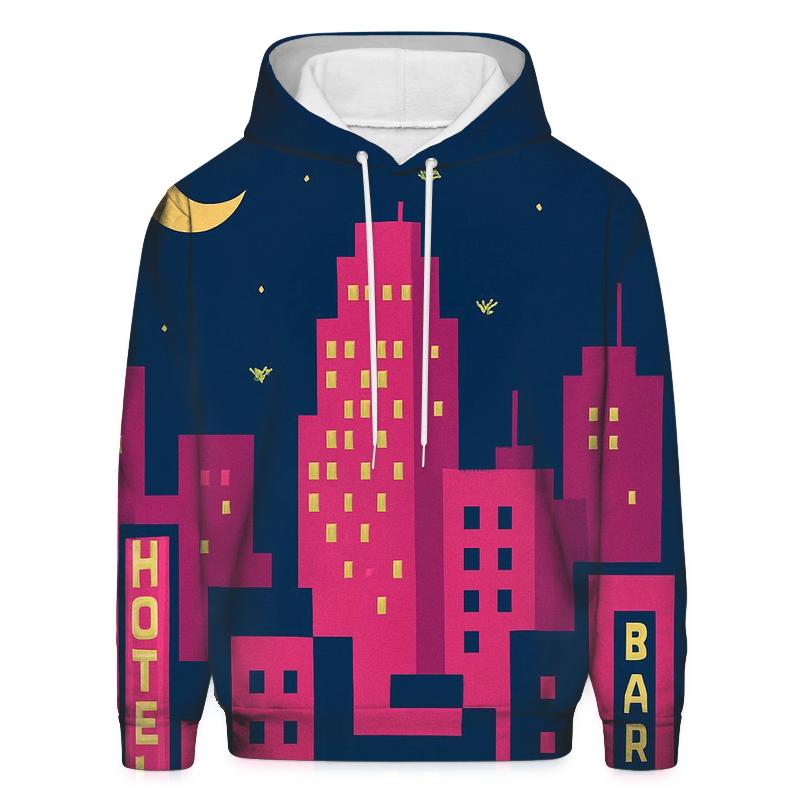 Pixel Skyline Glow embroidered hoodies