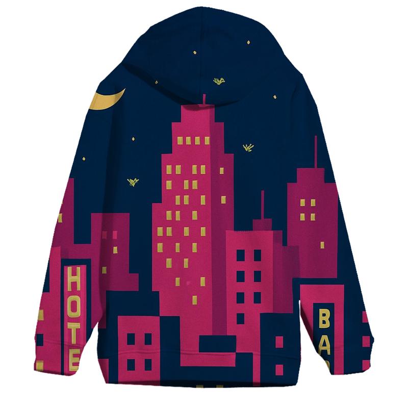 Pixel Skyline Glow embroidered hoodies