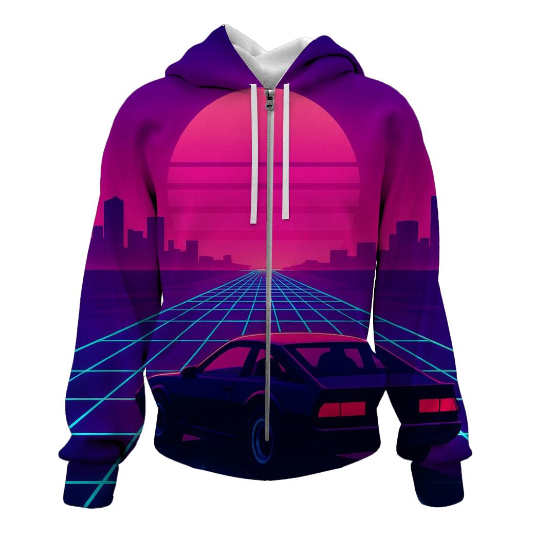 Neon Grid Sunset embroidered hoodies