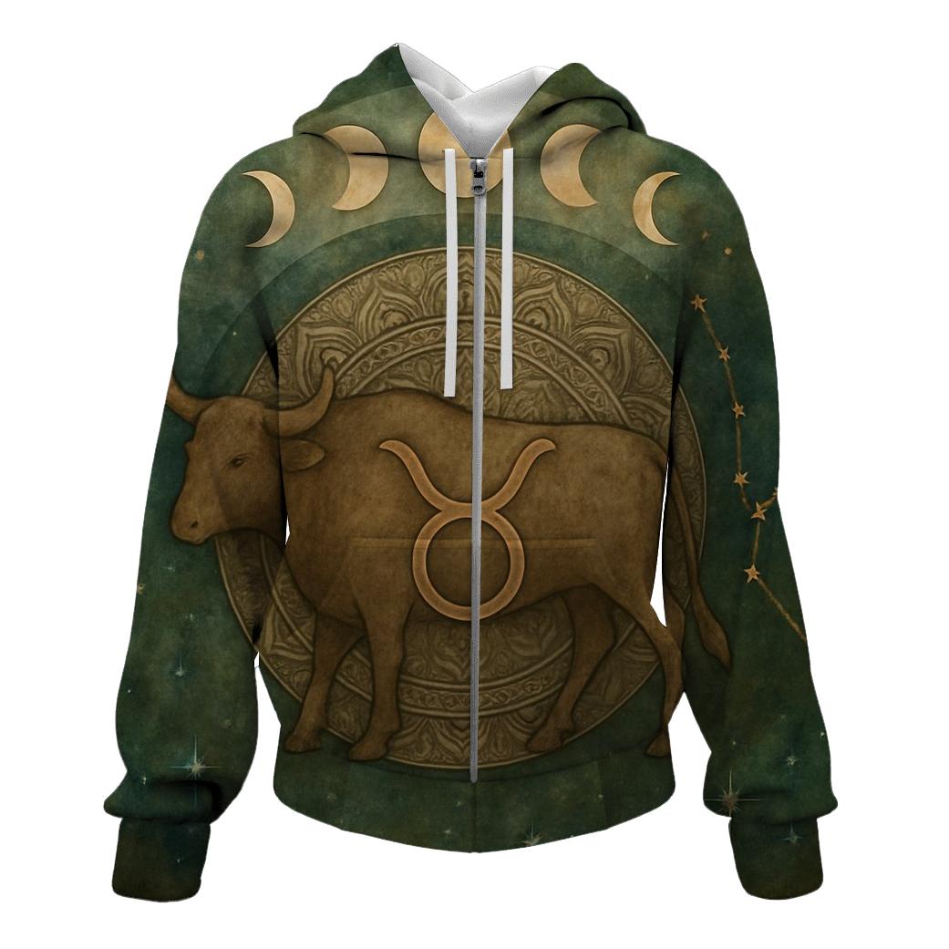 Mystic Taurus Bull Glyph Design heavyweight hoodies