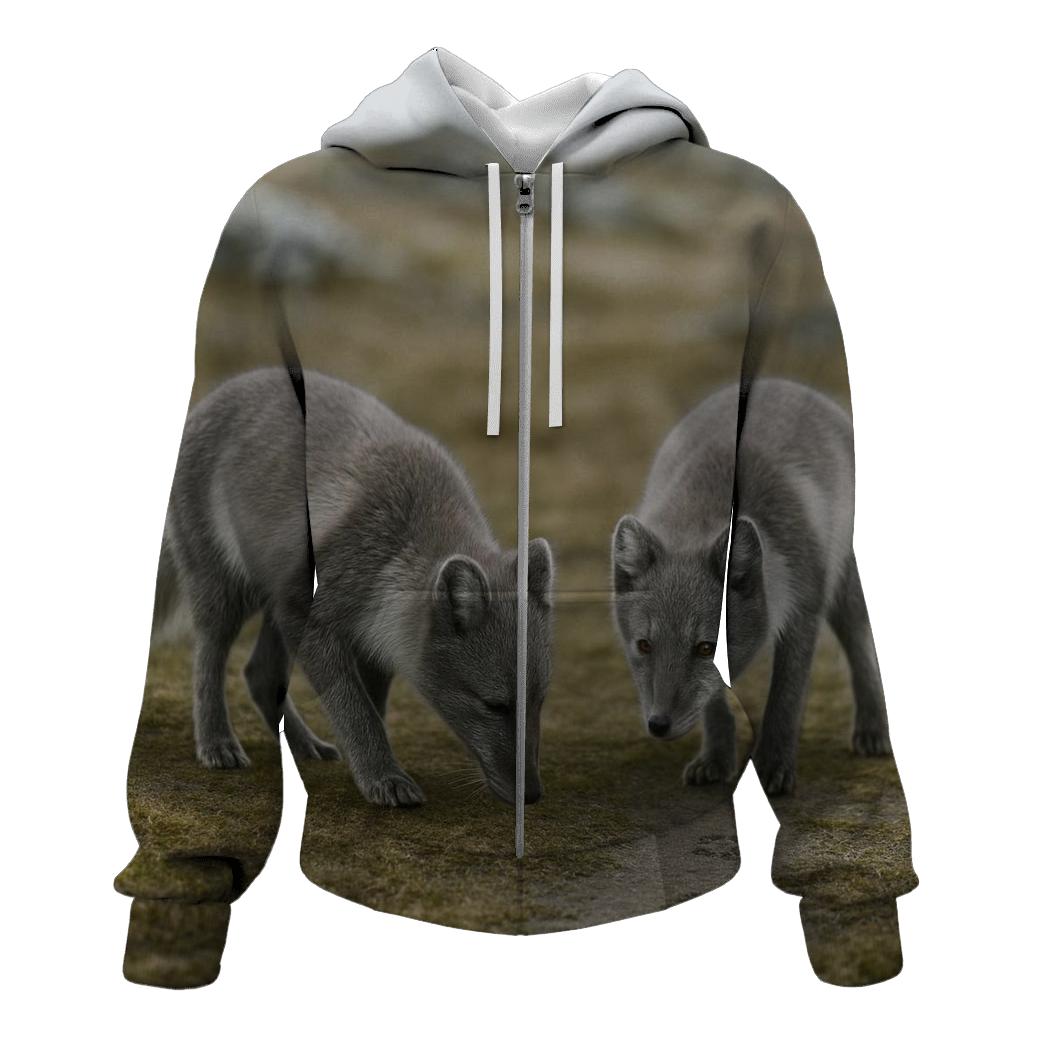 Tundra Grazer Arctic Fox Pair embroidered hoodies