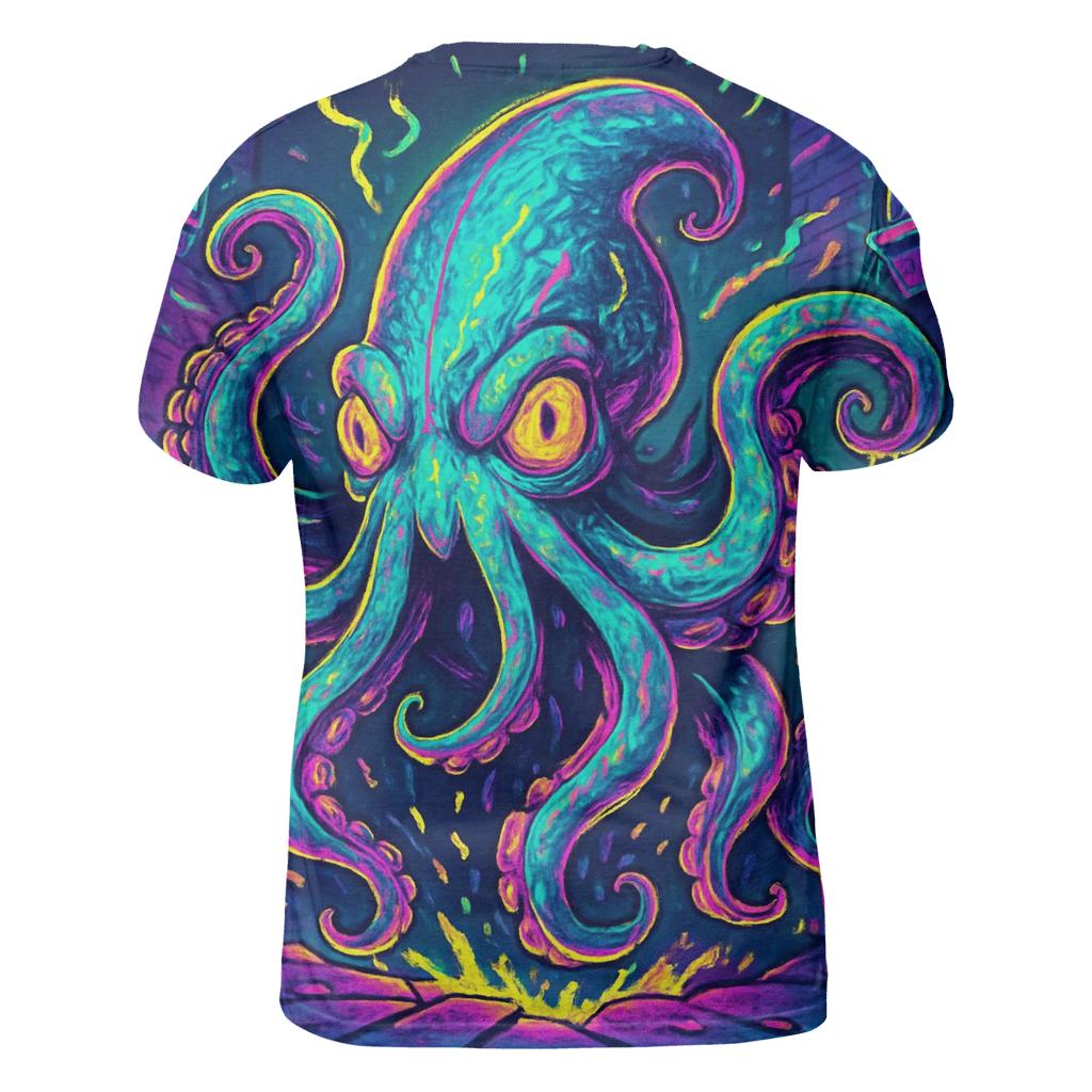 Neon Pocket Kraken vibrant all-over design tees