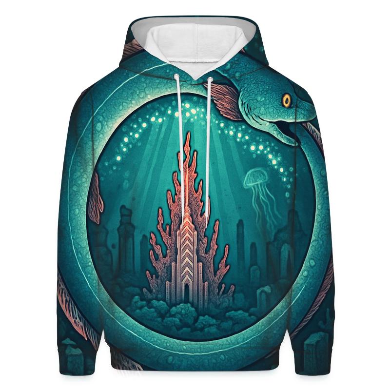 Bioluminescent Reef Ouroboros printed hoodies