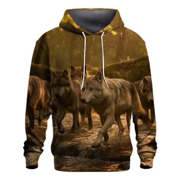 Forest Pack Crossing In Golden Rain graphic hoodies