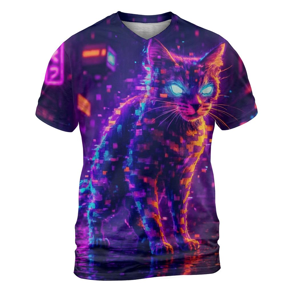 Glitch Alley Cat vibrant all-over design tees