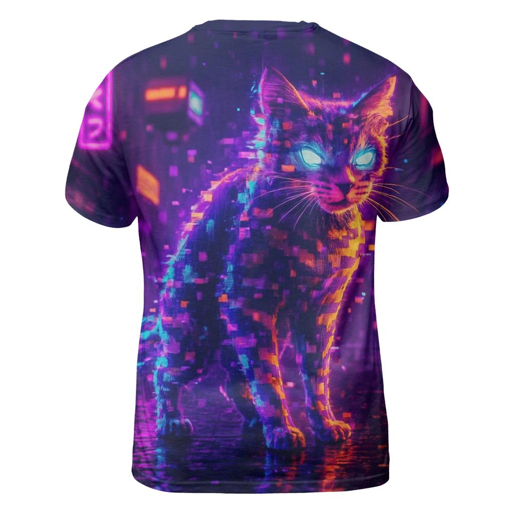 Glitch Alley Cat vibrant all-over design tees