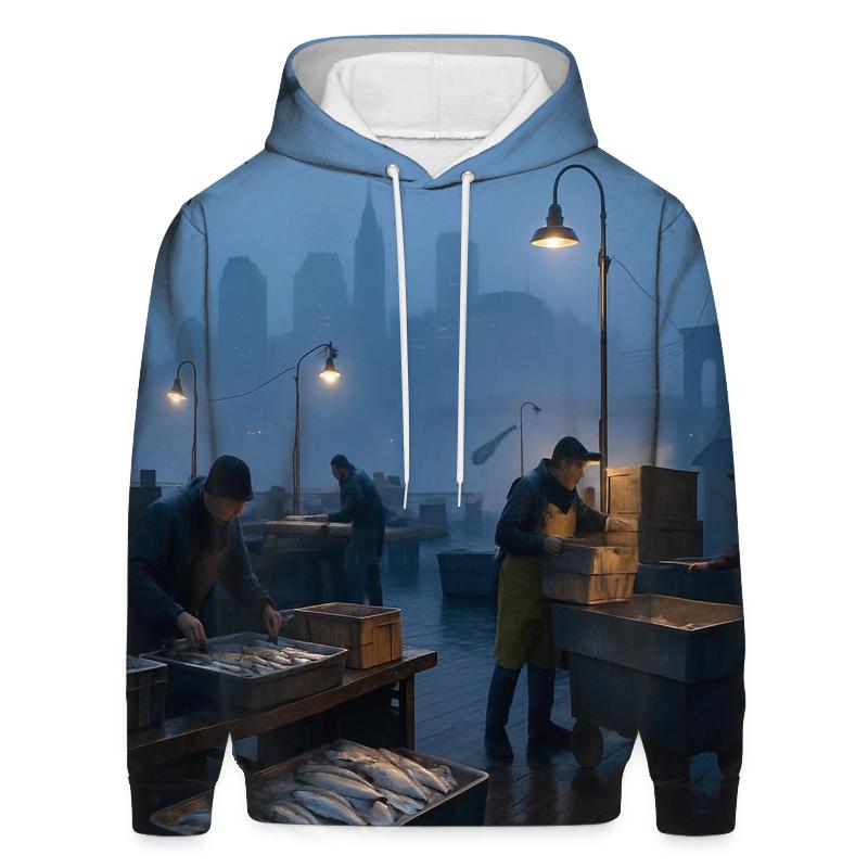 Early Morning Fish Market Panorama hoodie styles