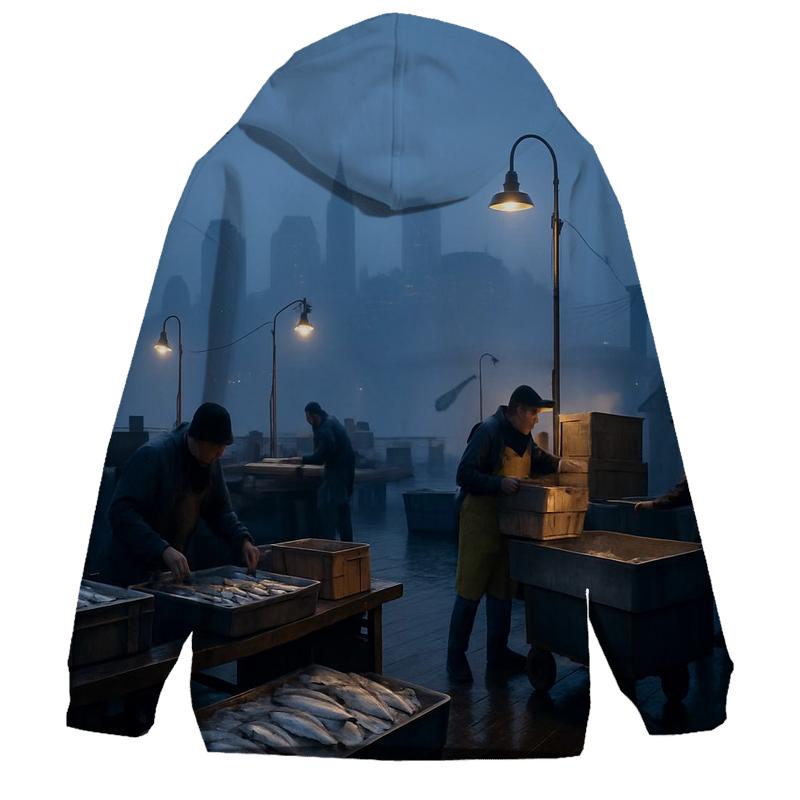 Early Morning Fish Market Panorama hoodie styles