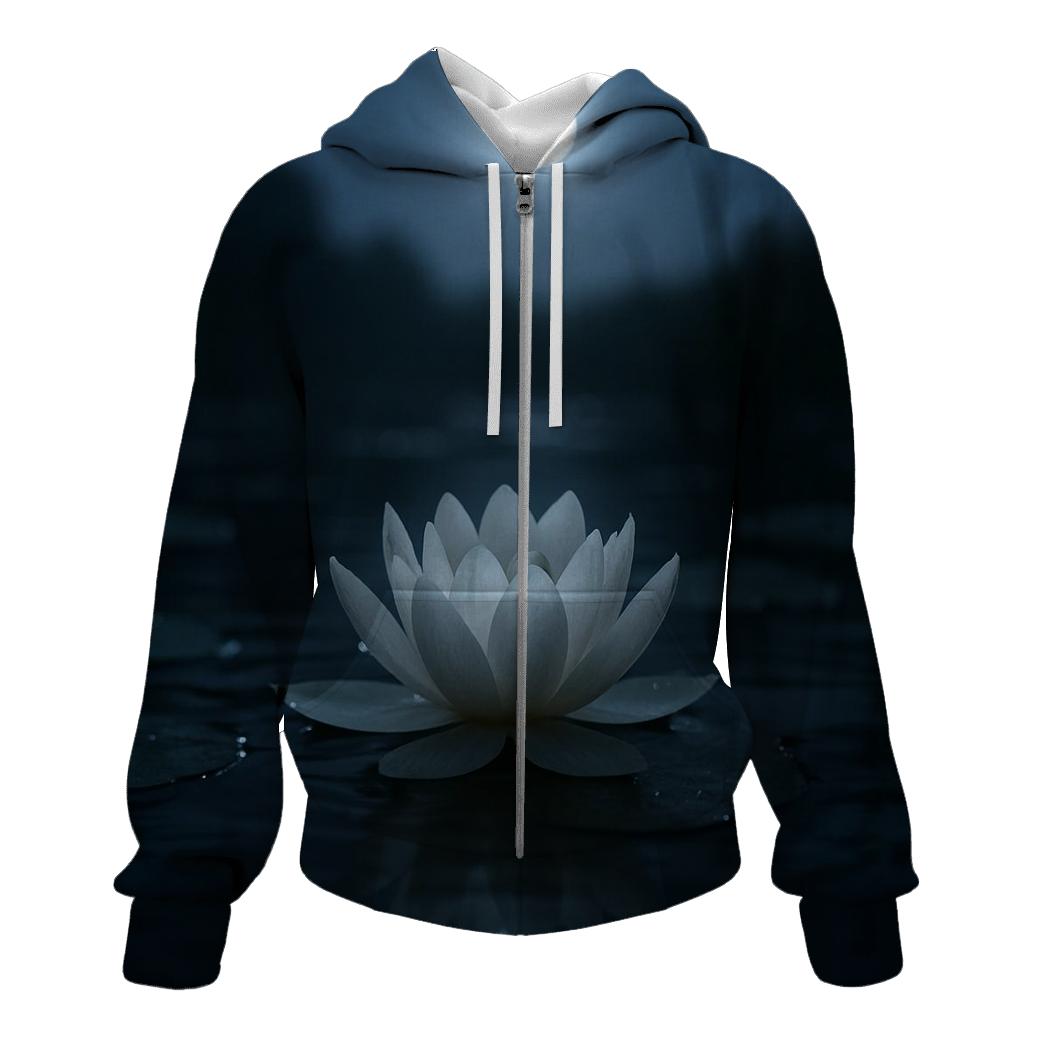 Nocturnal Moonlit Water Lily graphic hoodies