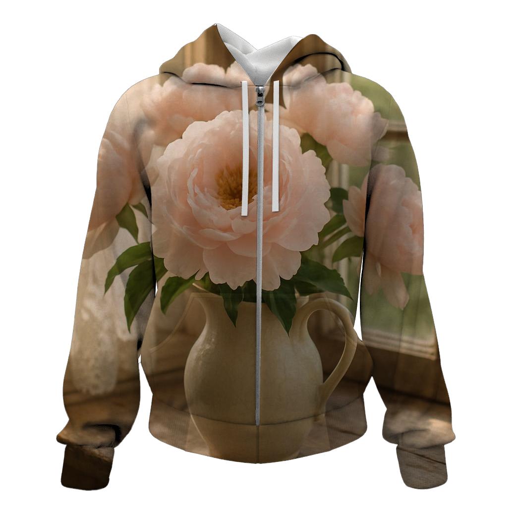 Heirloom Peony Vase Study embroidered hoodies