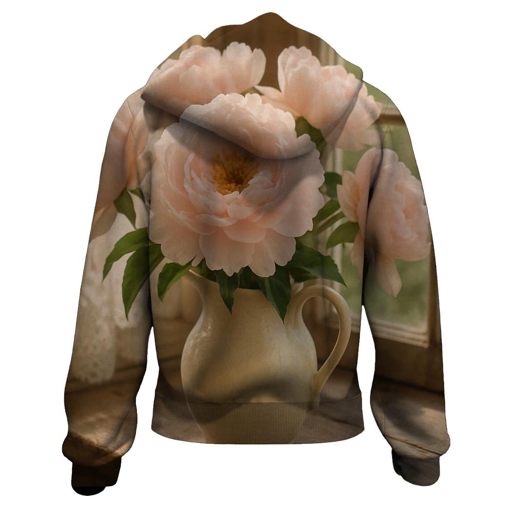 Heirloom Peony Vase Study embroidered hoodies