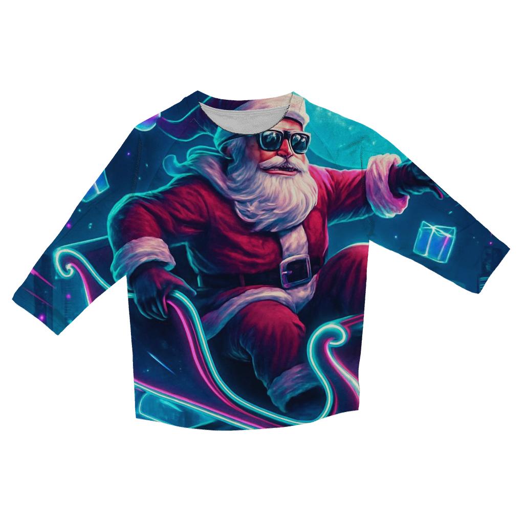Neon Sleigh Rider Santa personalized 3/4 sleeve tees