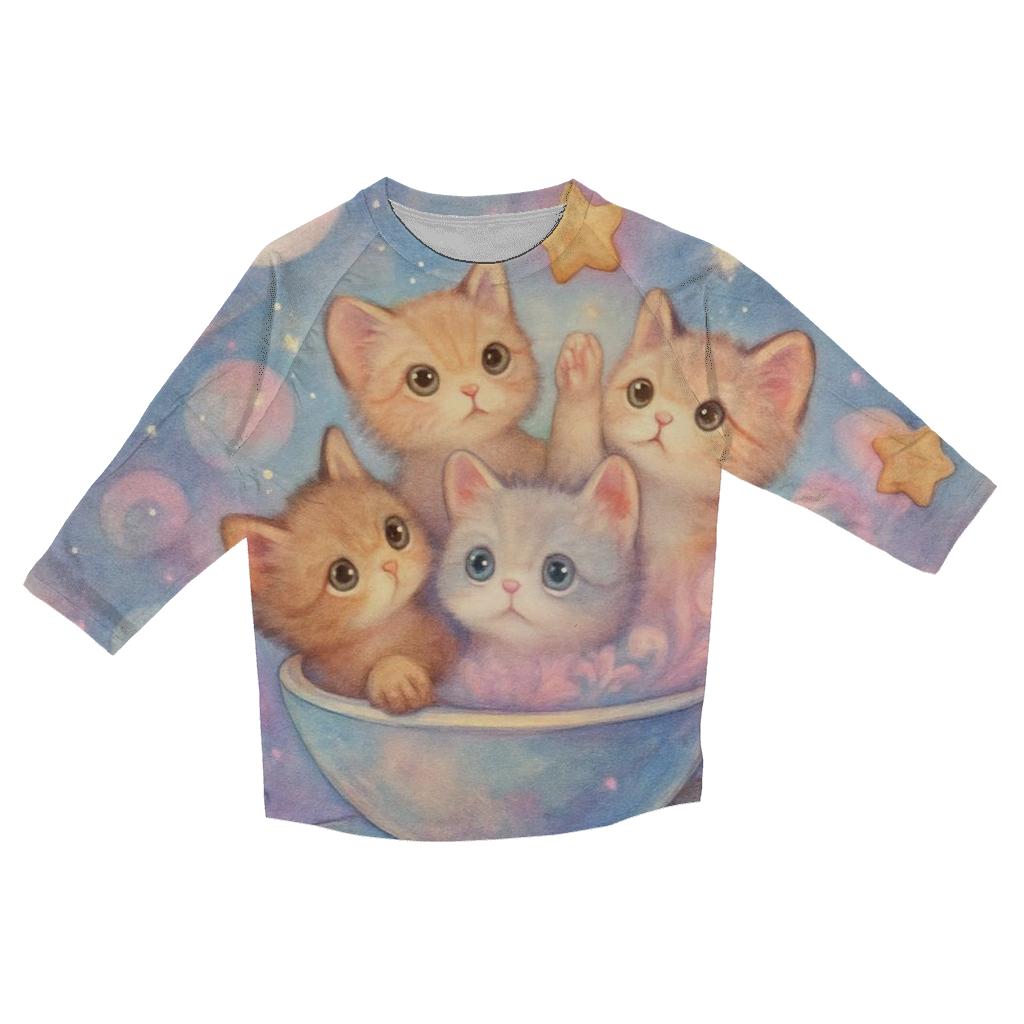 Galactic Tea Party Kittens custom 3/4 sleeve shirts