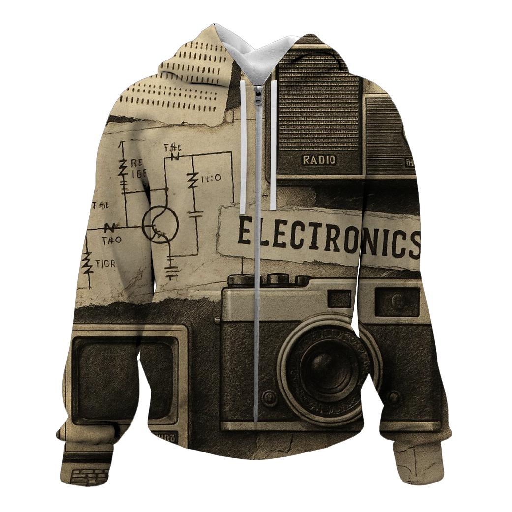 Vintage Tech Collage embroidered hoodies